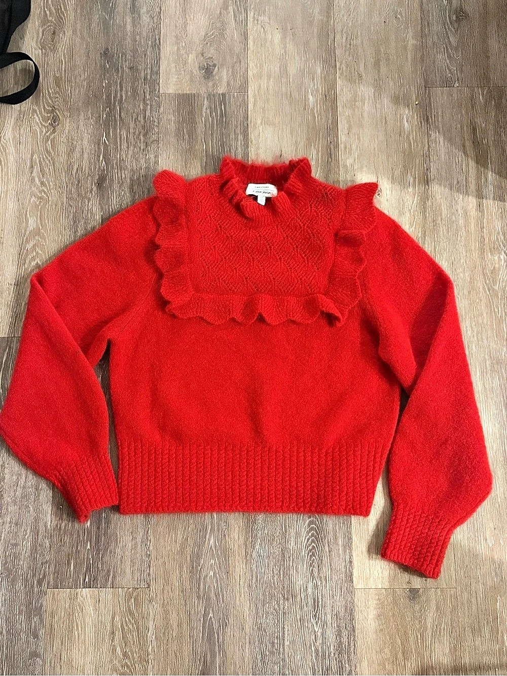 & Other Stories Frilled Overlay Knit Wool Sweater Red US S